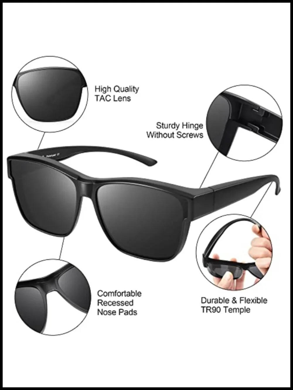 Polarized Fit Over Sunglasses Oversized Square UV400 Protection